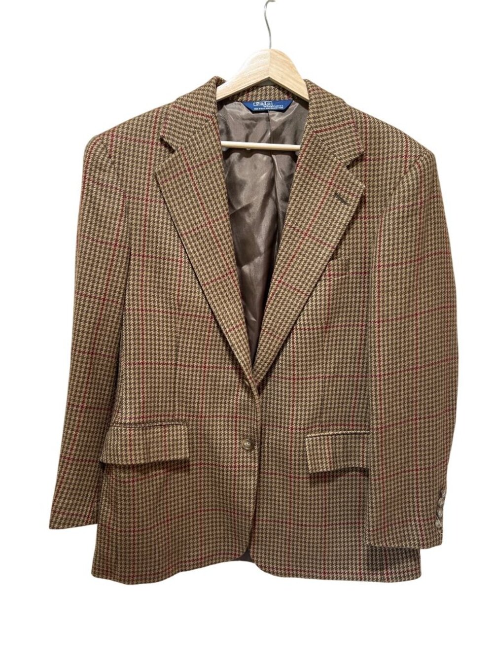 Polo By Ralph Lauren Brown Houndstooth Blazer Jacket Size 38R Wool-Cashmere Blen - Picture 3 of 7